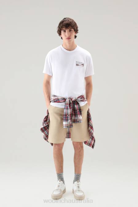 Woolrich Men Lakeside T-shirt in Pure Cotton Jersey with Back Print Bright White Clothing J026381