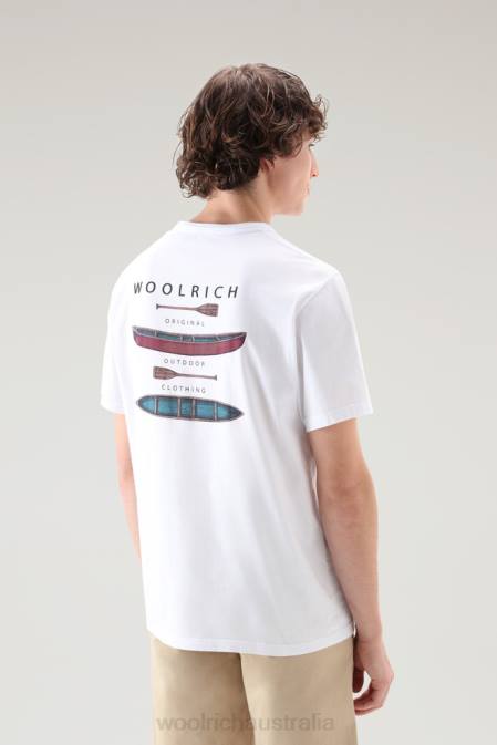 Woolrich Men Lakeside T-shirt in Pure Cotton Jersey with Back Print Bright White Clothing J026381