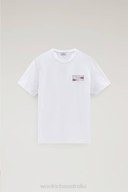 Woolrich Men Lakeside T-shirt in Pure Cotton Jersey with Back Print Bright White Clothing J026381