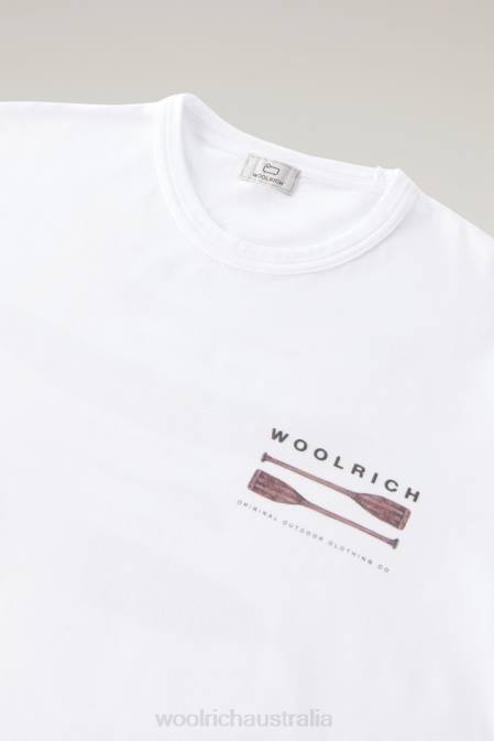 Woolrich Men Lakeside T-shirt in Pure Cotton Jersey with Back Print Bright White Clothing J026381