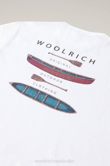 Woolrich Men Lakeside T-shirt in Pure Cotton Jersey with Back Print Bright White Clothing J026381