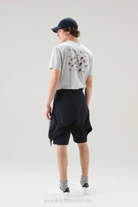 Woolrich Men Lakeside T-shirt in Pure Cotton Jersey with Back Print Light Grey Melange Clothing J026388