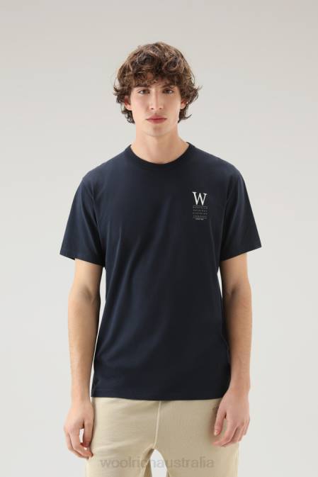 Woolrich Men Lakeside T-shirt in Pure Cotton Jersey with Back Print Melton Blue Clothing J026448