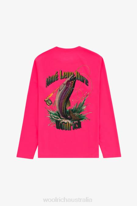 Woolrich Men Long Sleeve Performance Trout Tee with Front and Back Print-Aime Leon Dore Fucsia Clothing J026808