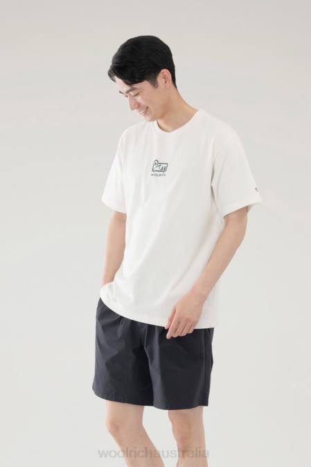 Woolrich Men Small Sheep T-shirt in Pure Cotton Jersey White Clothing J026444