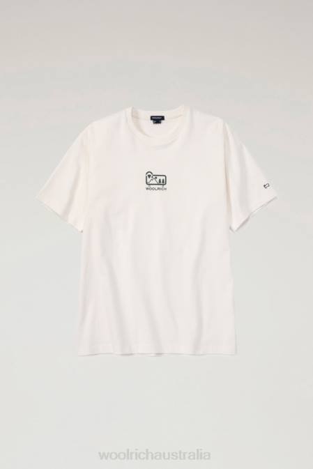 Woolrich Men Small Sheep T-shirt in Pure Cotton Jersey White Clothing J026444