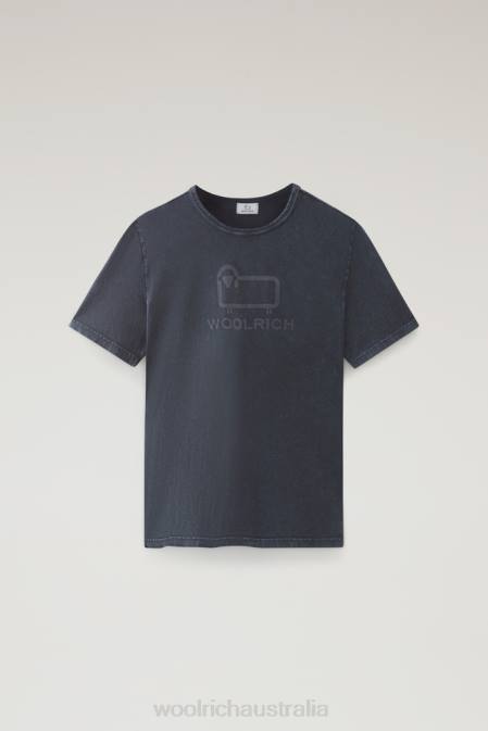 Woolrich Men T-shirt in Garment-Dyed Pure Cotton with Sheep Logo Black Clothing J026377