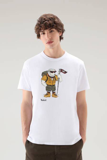 Woolrich Men T-shirt in Pure Cotton with Animated Sheep Logo Bright White Clothing J026428