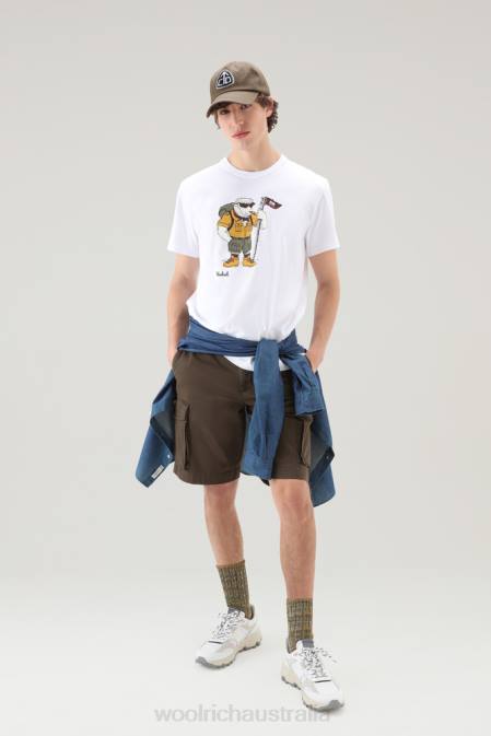 Woolrich Men T-shirt in Pure Cotton with Animated Sheep Logo Bright White Clothing J026428