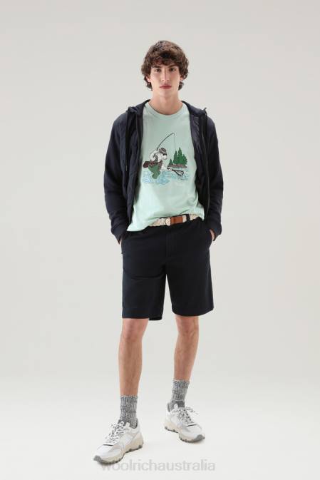 Woolrich Men T-shirt in Pure Cotton with Animated Sheep Logo Harbor Green Clothing J026542