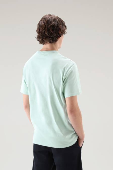 Woolrich Men T-shirt in Pure Cotton with Animated Sheep Logo Harbor Green Clothing J026542