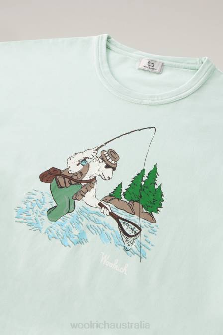Woolrich Men T-shirt in Pure Cotton with Animated Sheep Logo Harbor Green Clothing J026542
