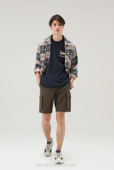 Woolrich Men T-shirt in Pure Cotton with Camouflage Sheep Logo Melton Blue Clothing J026563