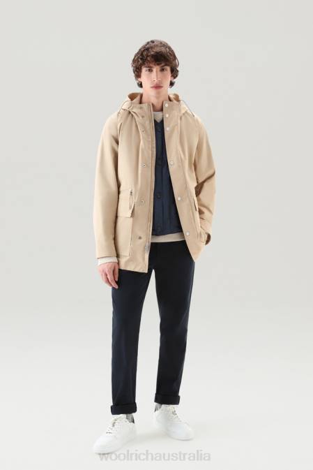 Woolrich Men 3-in-1 Mountain Jacket in Soft Byrd Cotton with Quilted Detachable Vest Beach Sand Clothing J026425