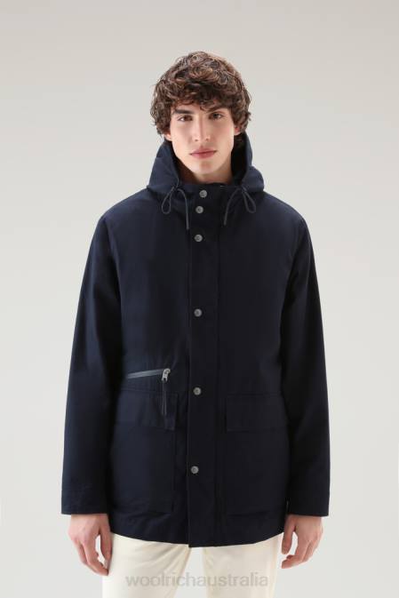 Woolrich Men 3-in-1 Mountain Jacket in Soft Byrd Cotton with Quilted Detachable Vest Melton Blue Clothing J026438