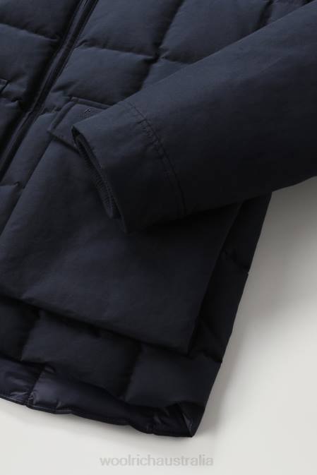 Woolrich Men Blizzard Duster Quilted Jacket in Eco Ramar Melton Blue Clothing J026738