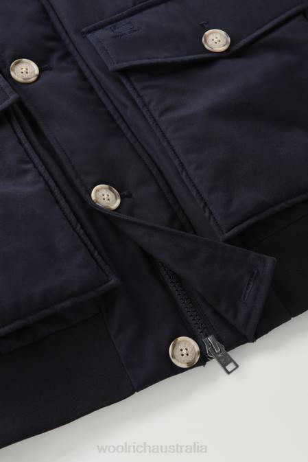 Woolrich Men Byrd Down Short Hooded Jacket Melton Blue Clothing J026780