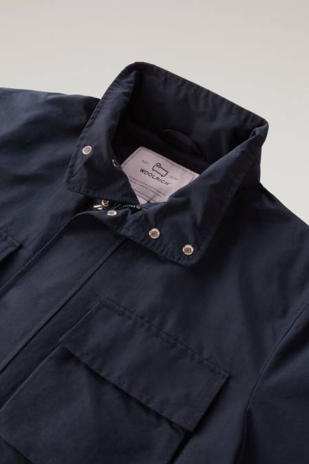 Woolrich Men Cruiser Field Jacket in Light Eco Ramar with Foldable Hood Melton Blue Clothing J026558