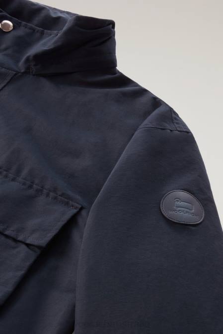 Woolrich Men Cruiser Field Jacket in Light Eco Ramar with Foldable Hood Melton Blue Clothing J026558