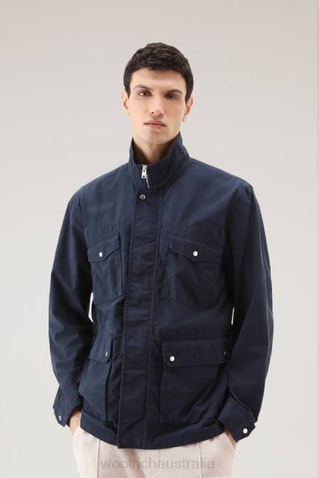 Woolrich Men Garment-Dyed Field Jacket in Pure Cotton Melton Blue Clothing J026426