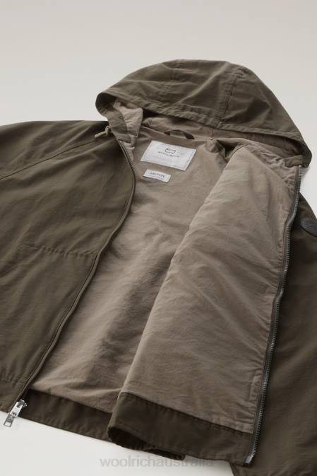 Woolrich Men Lobster Jacket in Light Eco Ramar with Hood Dark Green Clothing J026482