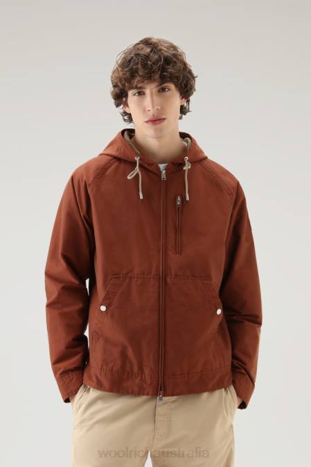 Woolrich Men Lobster Jacket in Light Eco Ramar with Hood Warm Brown Heather Clothing J026505
