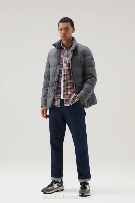 Woolrich Men Luxe Blazer in Vitale Barberis Canonico Wool Medium Grey Melange Clothing J026746