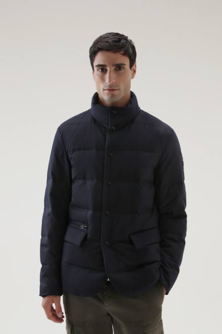 Woolrich Men Luxe Blazer in Vitale Barberis Canonico Wool Melton Blue Clothing J026637