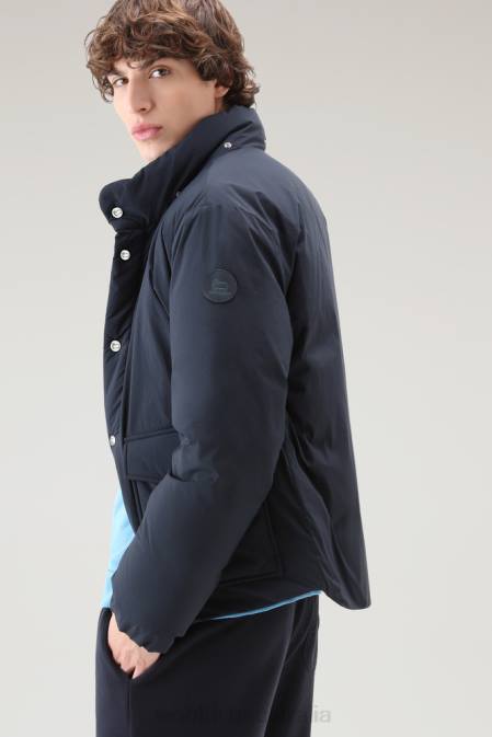 Woolrich Men Padded Aleutian Jacket in Eco Taslan Nylon with Detachable Hood Melton Blue Clothing J026390