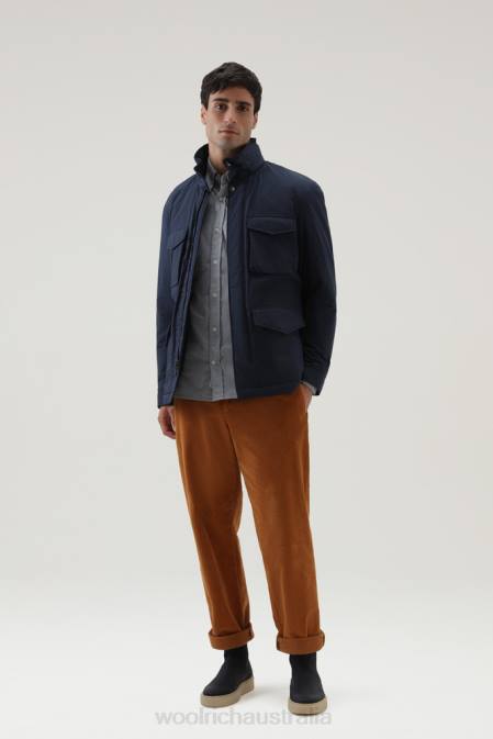 Woolrich Men Ripstop Field Jacket with Sherpa Wool Lining Melton Blue Clothing J026749