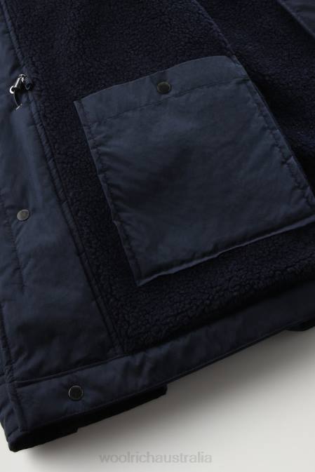 Woolrich Men Ripstop Field Jacket with Sherpa Wool Lining Melton Blue Clothing J026749