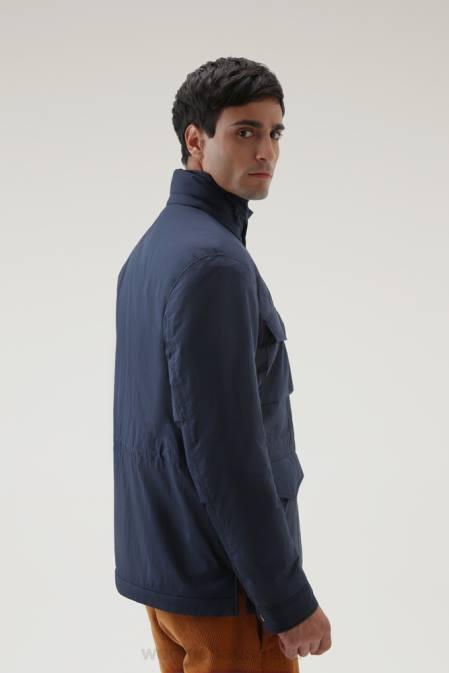 Woolrich Men Ripstop Field Jacket with Sherpa Wool Lining Melton Blue Clothing J026749