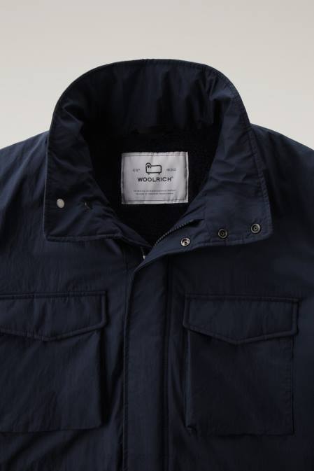 Woolrich Men Ripstop Field Jacket with Sherpa Wool Lining Melton Blue Clothing J026749
