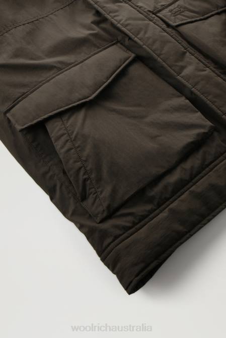 Woolrich Men Ripstop Trucker Jacket with Sherpa Wool Lining Dark Green Clothing J026655