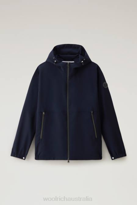 Woolrich Men Windbreaker in Vitale Barberis Canonico Wool with Hood Melton Blue Clothing J026594