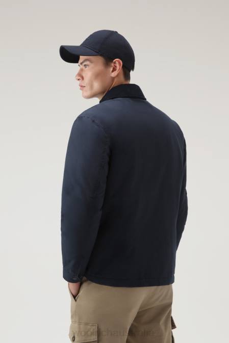 Woolrich Men Work Duster Jacket in Eco Ramar Melton Blue Clothing J026742