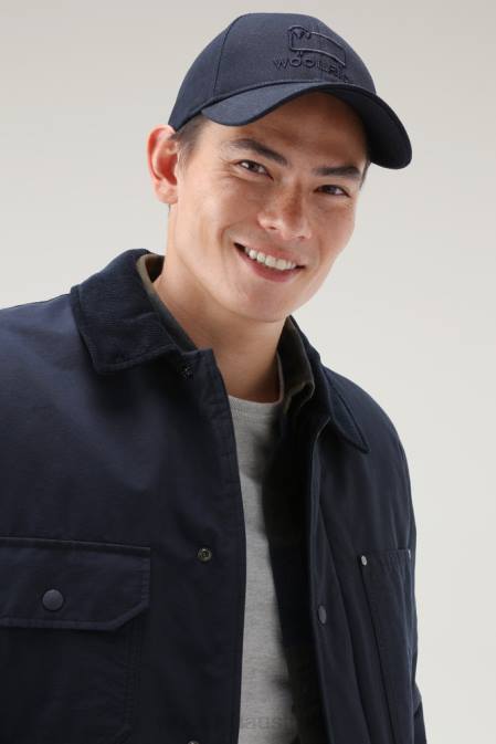 Woolrich Men Work Duster Jacket in Eco Ramar Melton Blue Clothing J026742