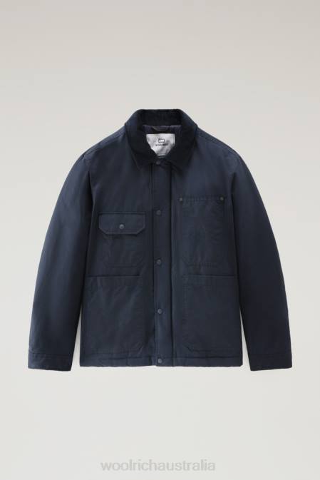 Woolrich Men Work Duster Jacket in Eco Ramar Melton Blue Clothing J026742