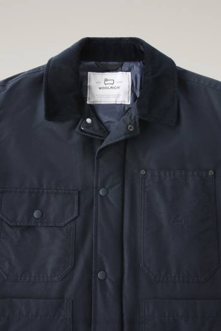 Woolrich Men Work Duster Jacket in Eco Ramar Melton Blue Clothing J026742