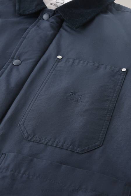 Woolrich Men Work Duster Jacket in Eco Ramar Melton Blue Clothing J026742