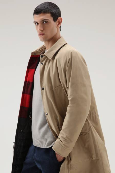 Woolrich Men Authentic Coat with Raglan Sleeves Gold Khaki Clothing J026678