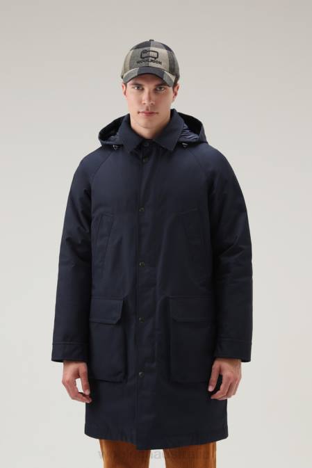 Woolrich Men Authentic Coat with Raglan Sleeves Melton Blue Clothing J026776