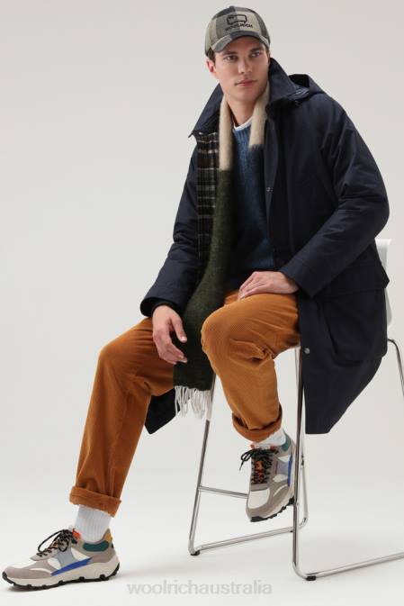 Woolrich Men Authentic Coat with Raglan Sleeves Melton Blue Clothing J026776