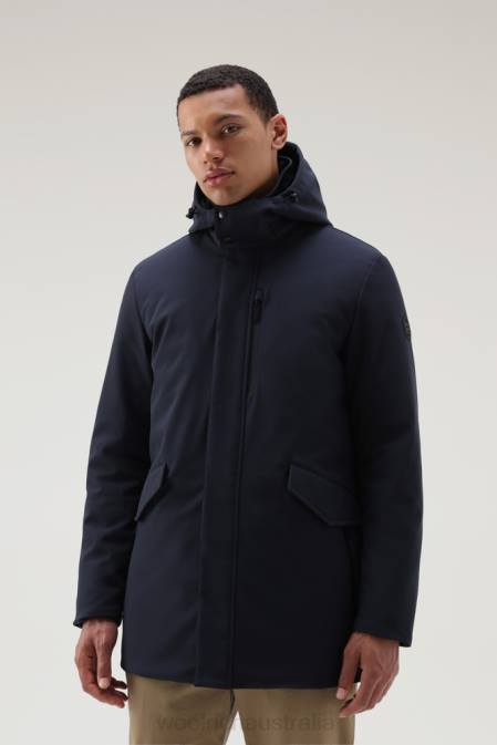 Woolrich Men Barrow Mac Softshell Coat Melton Blue Clothing J026826
