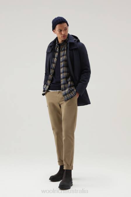 Woolrich Men Barrow Mac Softshell Coat Melton Blue Clothing J026826