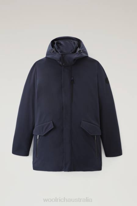 Woolrich Men Barrow Mac Softshell Coat Melton Blue Clothing J026826