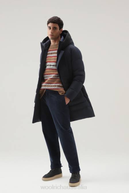 Woolrich Men Parka with Detachable Logo Wool Visor Melton Blue Clothing J026740