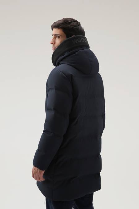 Woolrich Men Parka with Detachable Logo Wool Visor Melton Blue Clothing J026740