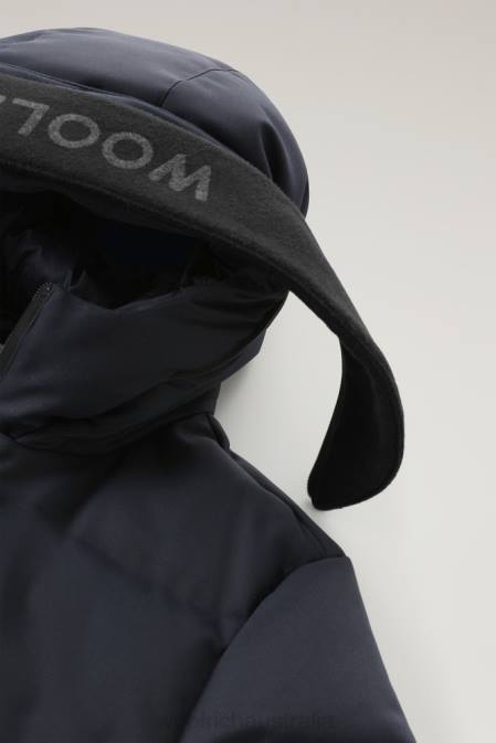 Woolrich Men Parka with Detachable Logo Wool Visor Melton Blue Clothing J026740