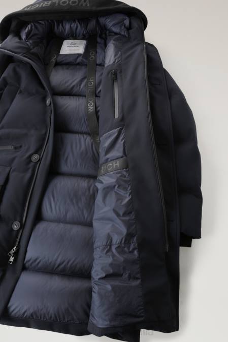 Woolrich Men Parka with Detachable Logo Wool Visor Melton Blue Clothing J026740